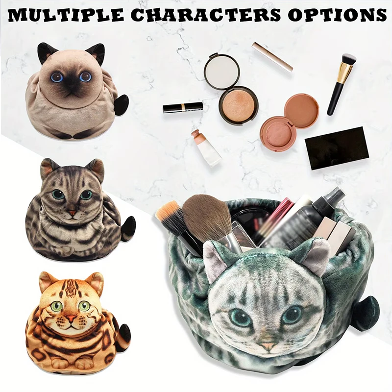 Skincare D'Alba - Cat-Shaped Cosmetic Storage Bag,Drawstring Closure,Cute Travel